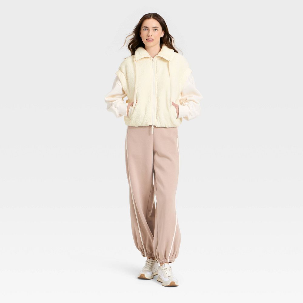 New - Women's High Pile & Puffer Mix Vest - JoyLab™ Cream XXL