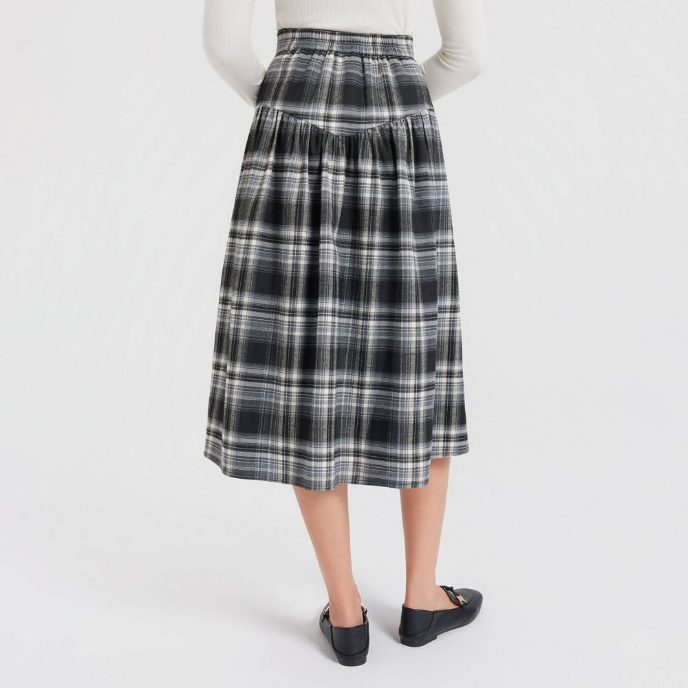 New - Women's Corduroy Dropped Waist Full Skirt - Universal Thread™ Black Plaid S