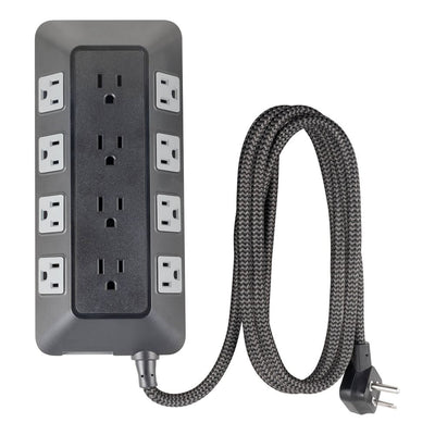 New - GE 12-Outlet Surge Protector 3540J 8' Braided Cord Black/Gray: Extension Cord, Outlet Extender, Multiple Plug-in Outlets