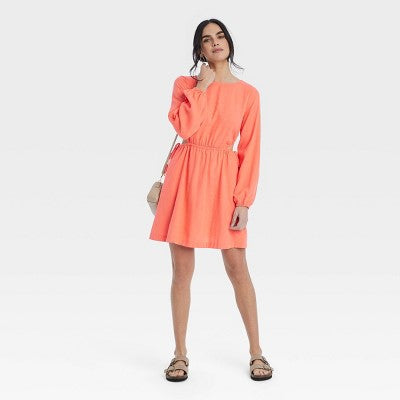 New - Women's Balloon Long Sleeve Mini A-Line Dress - Universal Thread Universal ThreadBullseye Deals