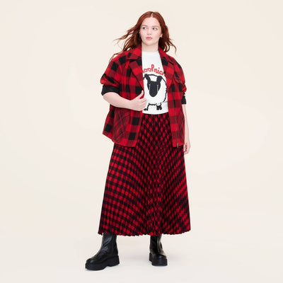New - Women's Buffalo Check Midi A-Line Pleated Skirt - Woolrich x Target Red/Black XXL