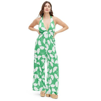 New - Diane von Furstenberg Women's Halter Jumpsuit Deep V-Neck, Ginkgo Green Diane von Furstenberg for TargetBullseye Deals