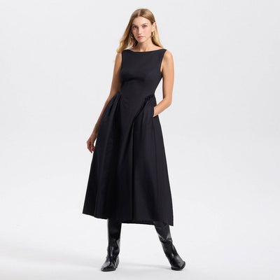 New - Women's Cap Sleeve Gathered Waist Midi A-Line Dress - A New Day™ Black M