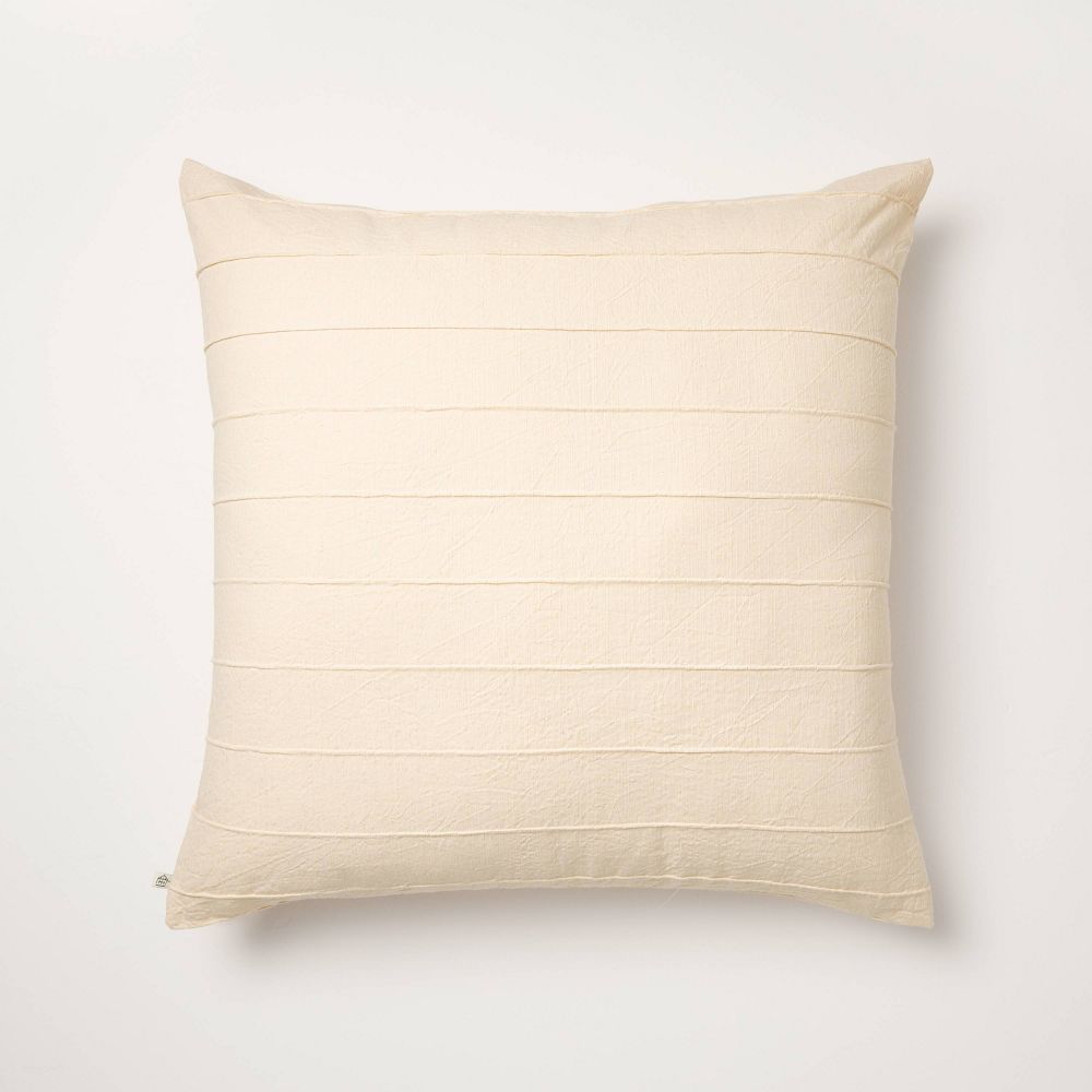 New - 26"x26" Stitch Stripe Euro Throw Pillow Cover Tan - Hearth & Hand™ with Magnolia