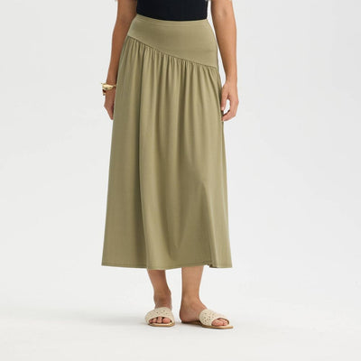 New - Women's Ruched Midi A-Line Skirt - A New Day™ Aged Olive XL