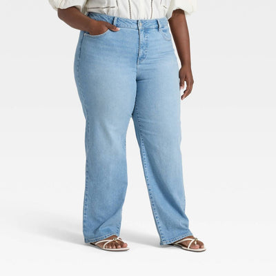 New - Women's High-Rise Straight Leg Jeans - Ava & Viv™ Light Blue Denim 17