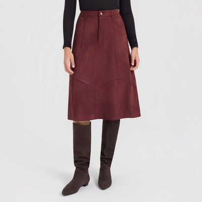 New - Women's Faux Suede Midi A-Line Skirt - Universal Thread™ Burgundy L