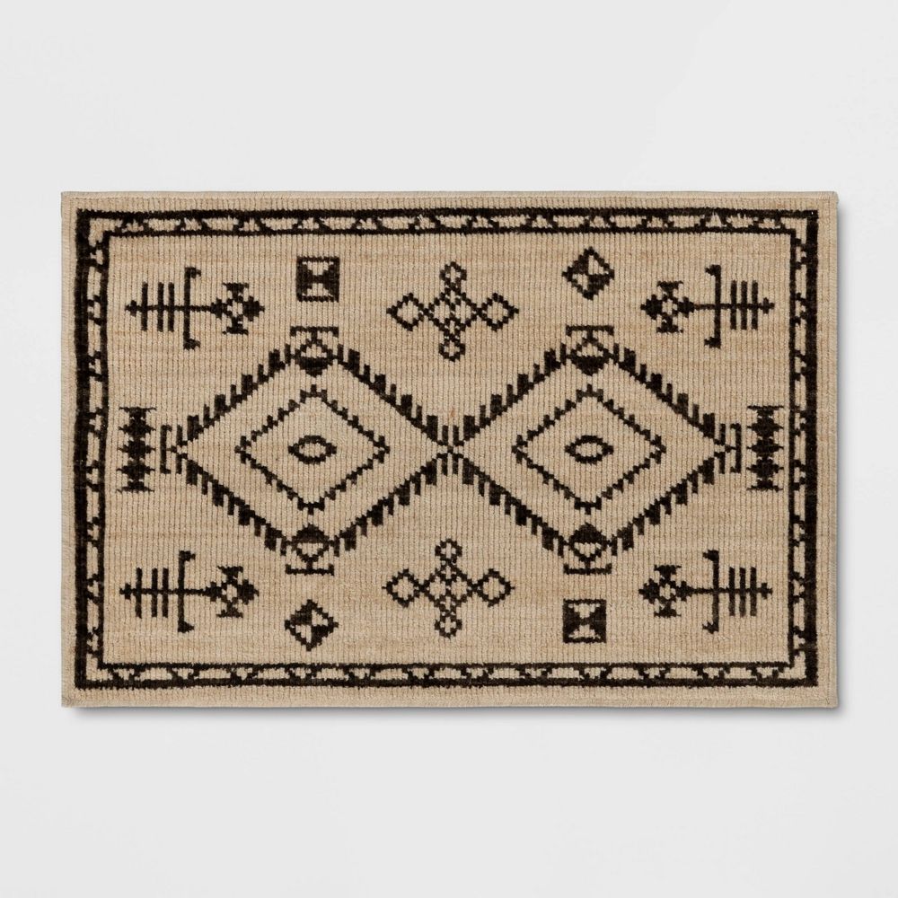 New - 2'x3' Washable Woven Accent Rug Black/Tan - Threshold™