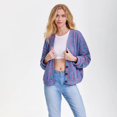 New - Women's V-Neck Button-Front Cardigan - Wild Fable™ Purple Abstract XS