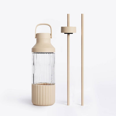 New - Beast Health Dual Cap Glass Hydration Bottle 25oz Sand