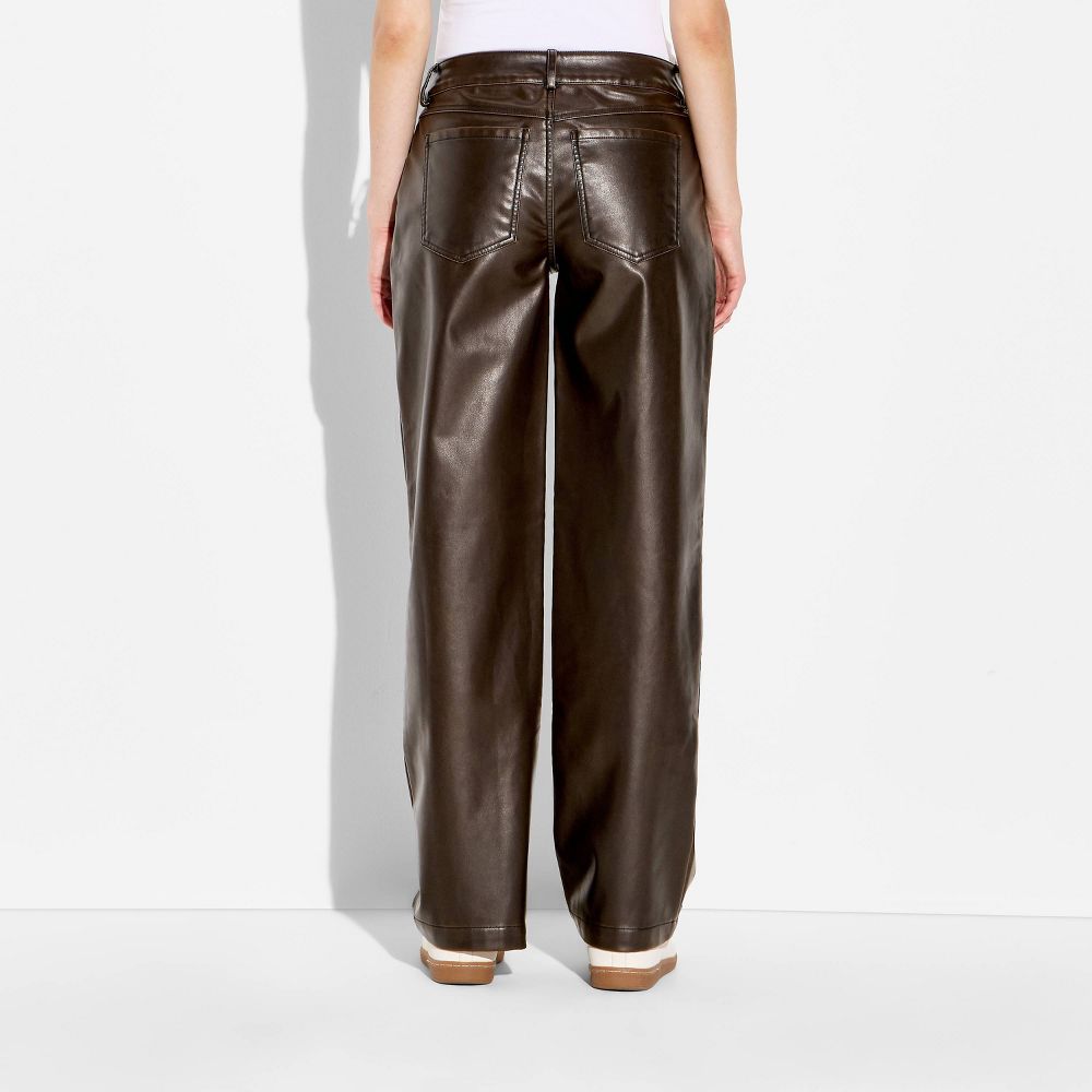 New - Women's Straight Leg Faux Leather Pants - Wild Fable™ Brown 0