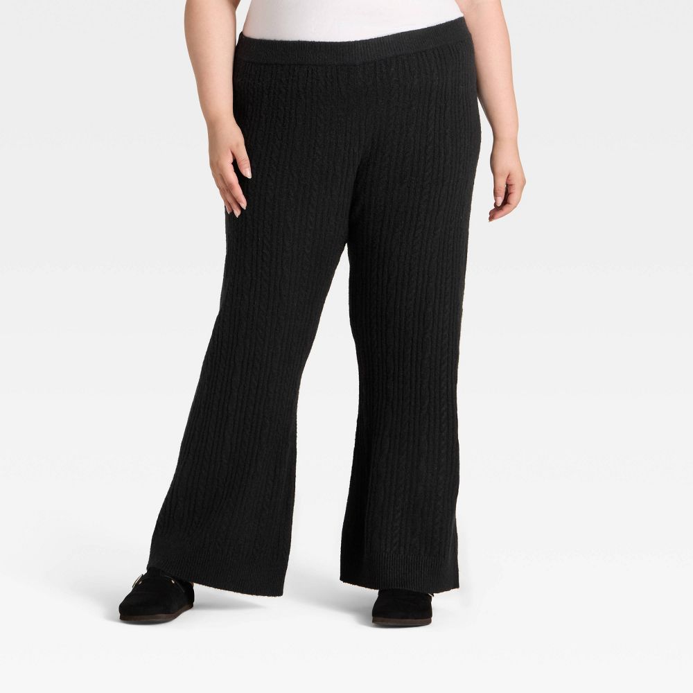 New - Women's High-Rise Wide Leg Ankle Sweater Pull-On Pants - Universal Thread™ Black XXL
