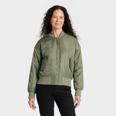New - Women's Satin Bomber Jacket - Universal Thread™ Olive Green L