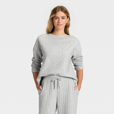 New - Women's Quilted Lounge Sweatshirt - Auden™ Gray M