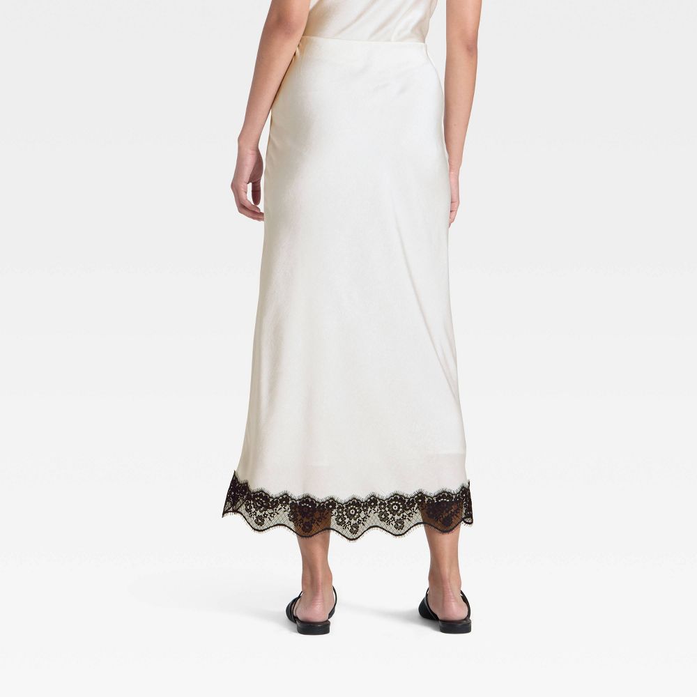 New - Women's Lace Trim Midi Skirt - A New Day™ Cream S