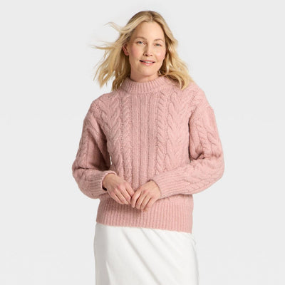 New - Women's Cabled Sweater - A New Day™ Pink XL