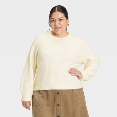 New - Women's Cozy Knit Crewneck Pullover Sweater - Universal Thread™ Cream 1X
