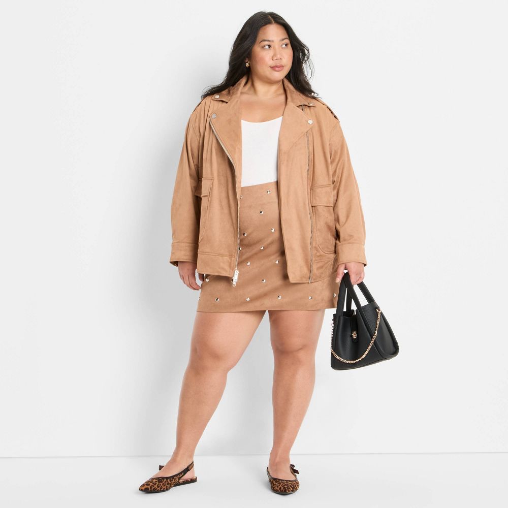 New - Women's Suede Relaxed Moto Jacket - Future Collective Brown 2X