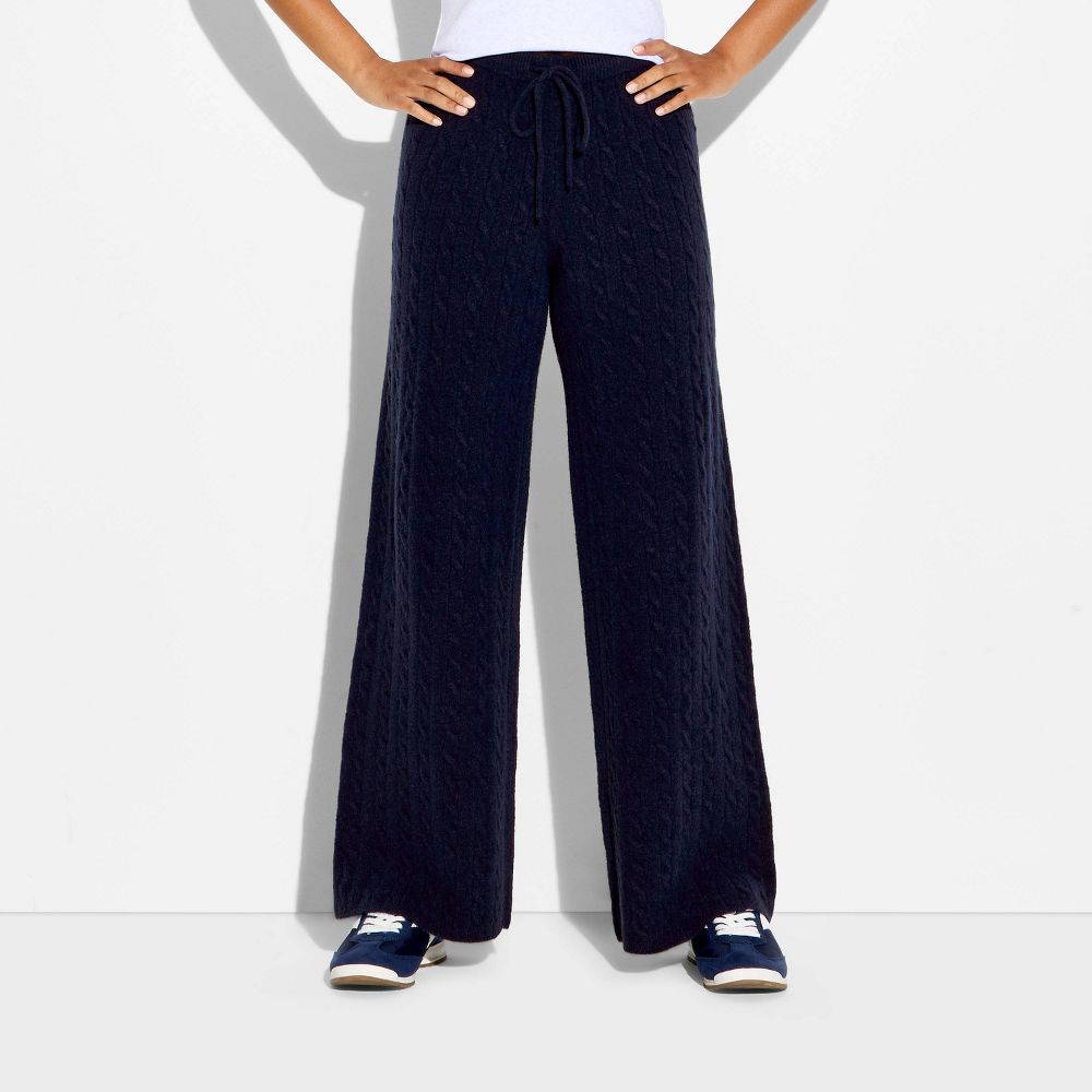New - Women's Mid-Rise Cable Sweater Pants - Wild Fable™ Navy Blue XL
