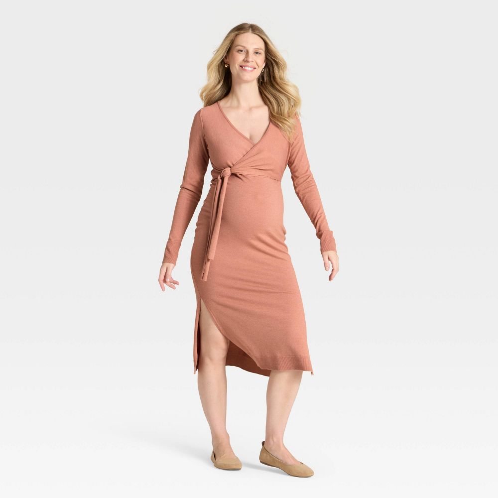 Open Box - Long Sleeve Wrap Midi Maternity Sweater Dress - Isabel Maternity by Ingrid & Isabel™ Mauve XL