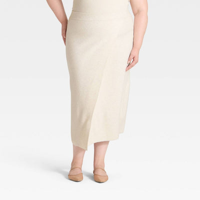 New - Women's Wrap Column Midi Skirt - A New Day™ Oatmeal XXL