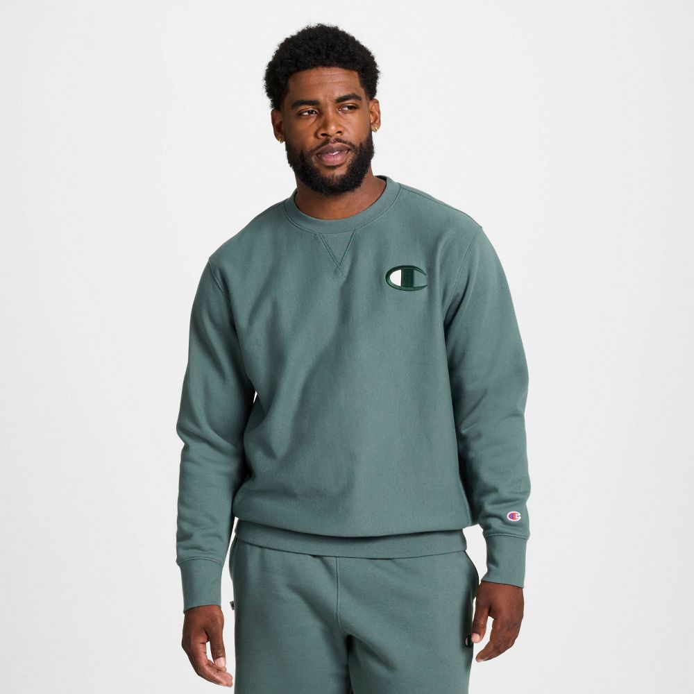 New - Champion Adult Sizing Iconic Embroidered Crewneck Sweatshirt - Dark Forest S
