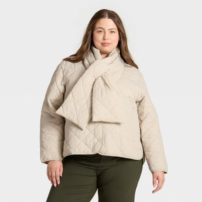 New - Women's Quilted Scarf Jacket - A New Day™ Cream 1X