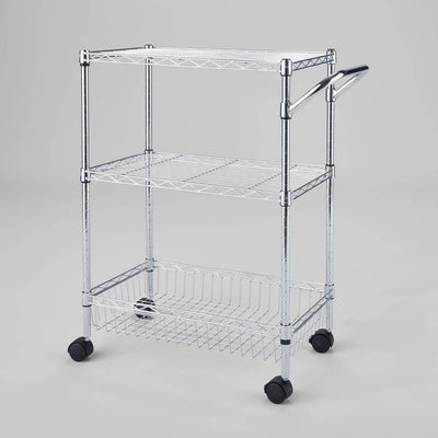 New - 3 Tier Metal Utility Cart Chrome - Brightroom™: Rolling Kitchen Storage with Adjustable Shelves, Steel, 32.38" Height