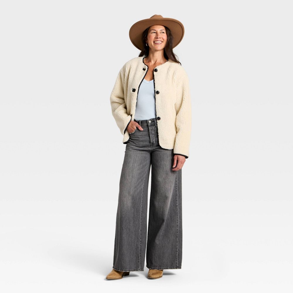 New - Women's Faux Sherling Coat - Universal Thread™ Cream M