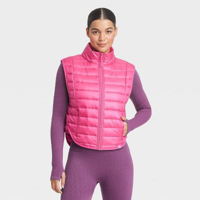 New - Women's Zipper Quilted Relaxed Puffer Vest Poplin Lightweight Stand Up Collar JoyLabBullseye Deals