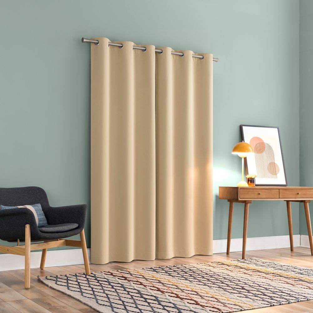 New - 2pc 37"x96" Sun Zero Tedrow 100% Blackout Grommet Curtain Panel Pair Taupe: Modern Energy Efficient, Noise Reduction