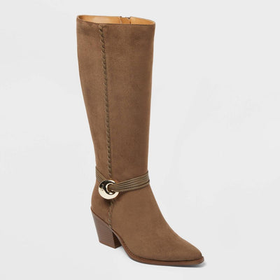 New - Women's Rio Whip Stitch Tall Western Boots with Memory Foam Insole - Universal Thread™ Dark Taupe 5
