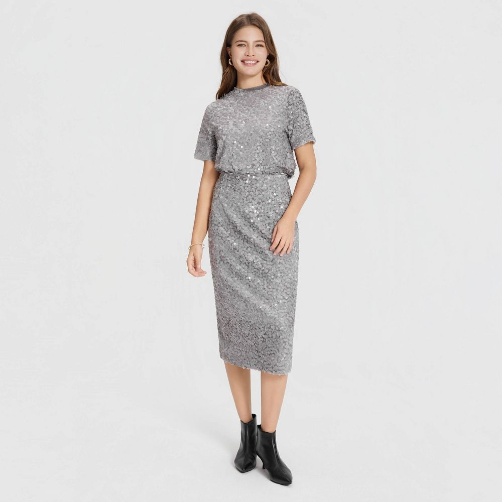 New - Women's Sequin Pencil Skirt - A New Day™ Gray XL