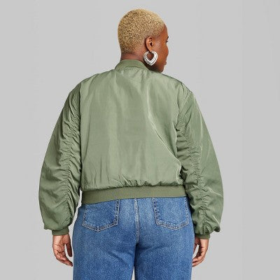 New - Wild Fable Women's Zip-Up Cropped Winter Bomber Jacket Utility Pockets Wild FableBullseye Deals