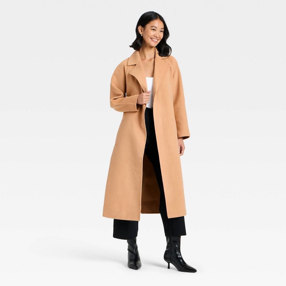 Open Box - Women's Double Faced Wrap Coat - A New Day™ Camel L