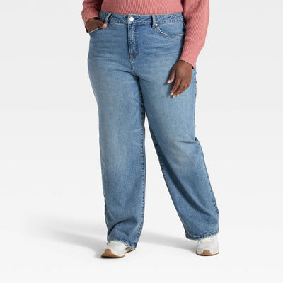New - Women's High-Rise Straight Leg Jeans - Ava & Viv™ Medium Wash 28