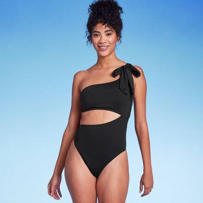 New - Shade & Shore Women's One Shoulder One Piece Swimsuit Bow Cutout Swimwear Shade & ShoreBullseye Deals