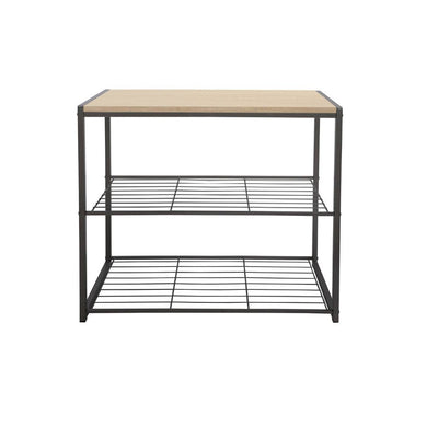 New - 3 Tier Shoe Rack Black Metal with Natural Wood - Brightroom™