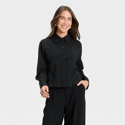 New - Women's Plain Weave Shirt Jacket - A New Day™ Black L