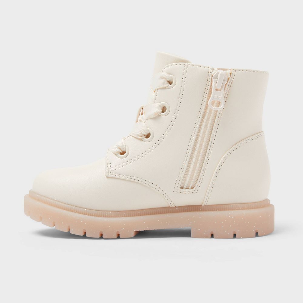 New - Toddler Amaya Lace-Up Combat Boots - Cat & Jack™ Ivory 6T: Zipper Closure, Cushioned Insole