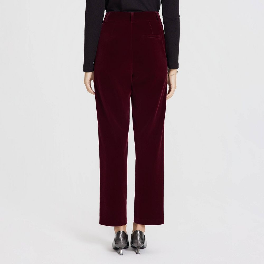 New - Women's Mid-Rise Velvet Tapered Trousers - A New Day™ Wine Red 6