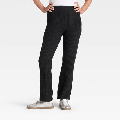 New - Women's High-Rise Wide Leg Ankle Sweater Pull-On Pants - Universal Thread™ Black L