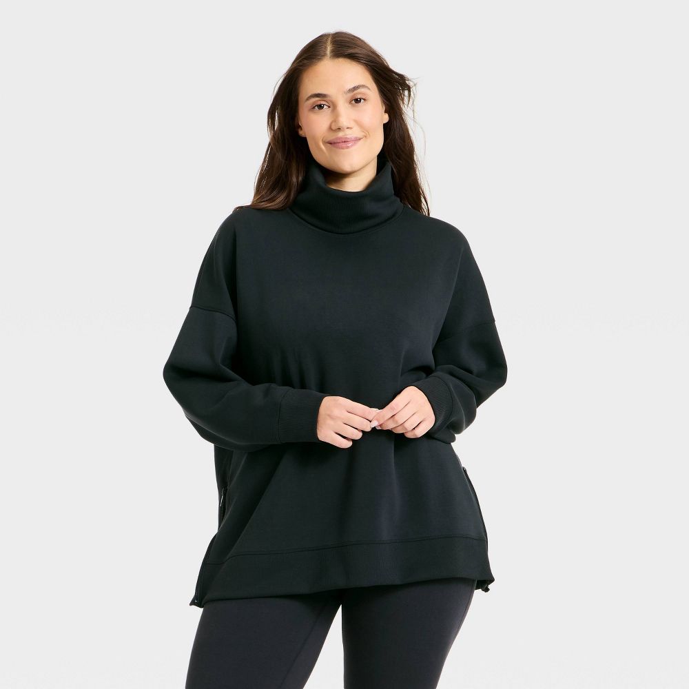 New - Women's Airy Sleek Funnel Neck Sweatshirt - All In Motion™ Black M