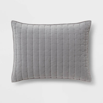New - King Channel Stitch Velvet Quilt Sham Gray - Threshold™: Cotton Backing, OEKO-TEX Certified, Machine Washable