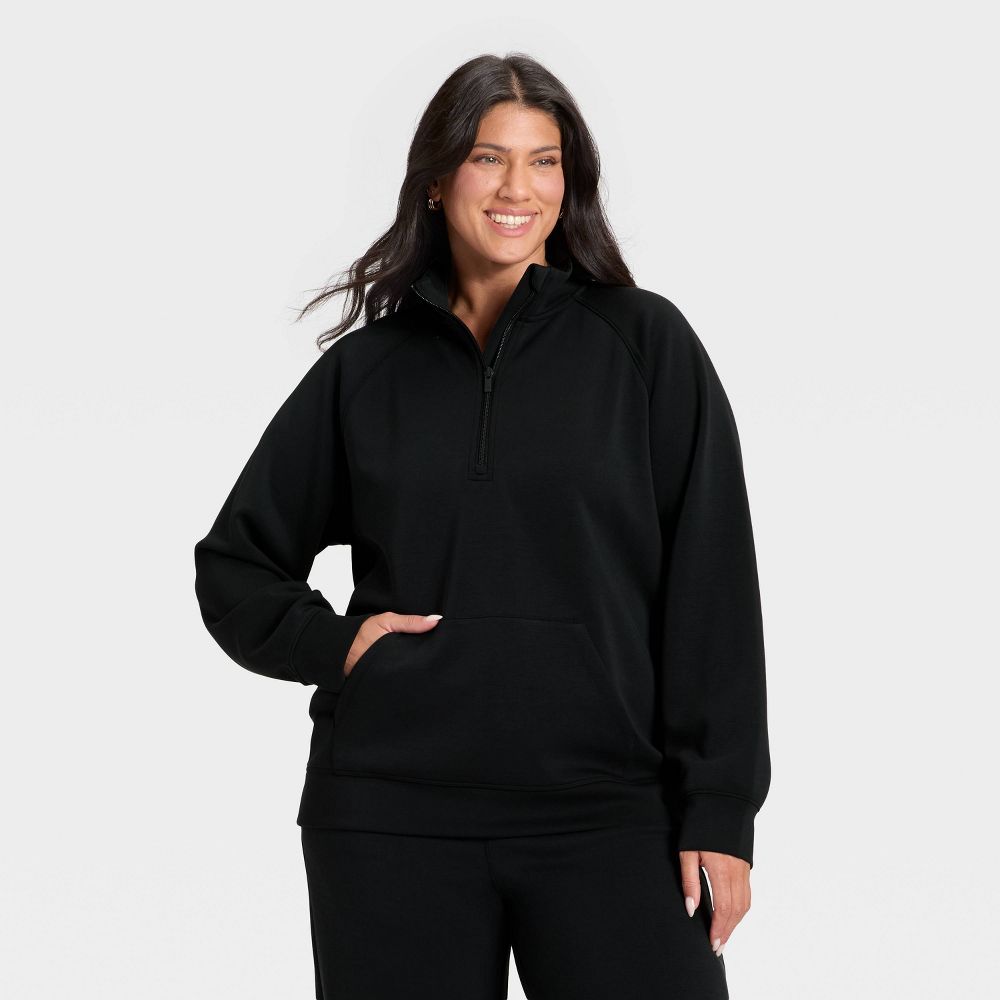 Open Box - Women's Airy Sleek Legging Friendly Half Zip Sweatshirt - All In Motion™ Black XS