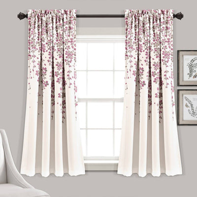 New - Set of 2 (63"x52") Weeping Flower Light Filtering Window Curtain Panels Purple/Gray - Lush Décor: Kids' Room Decor