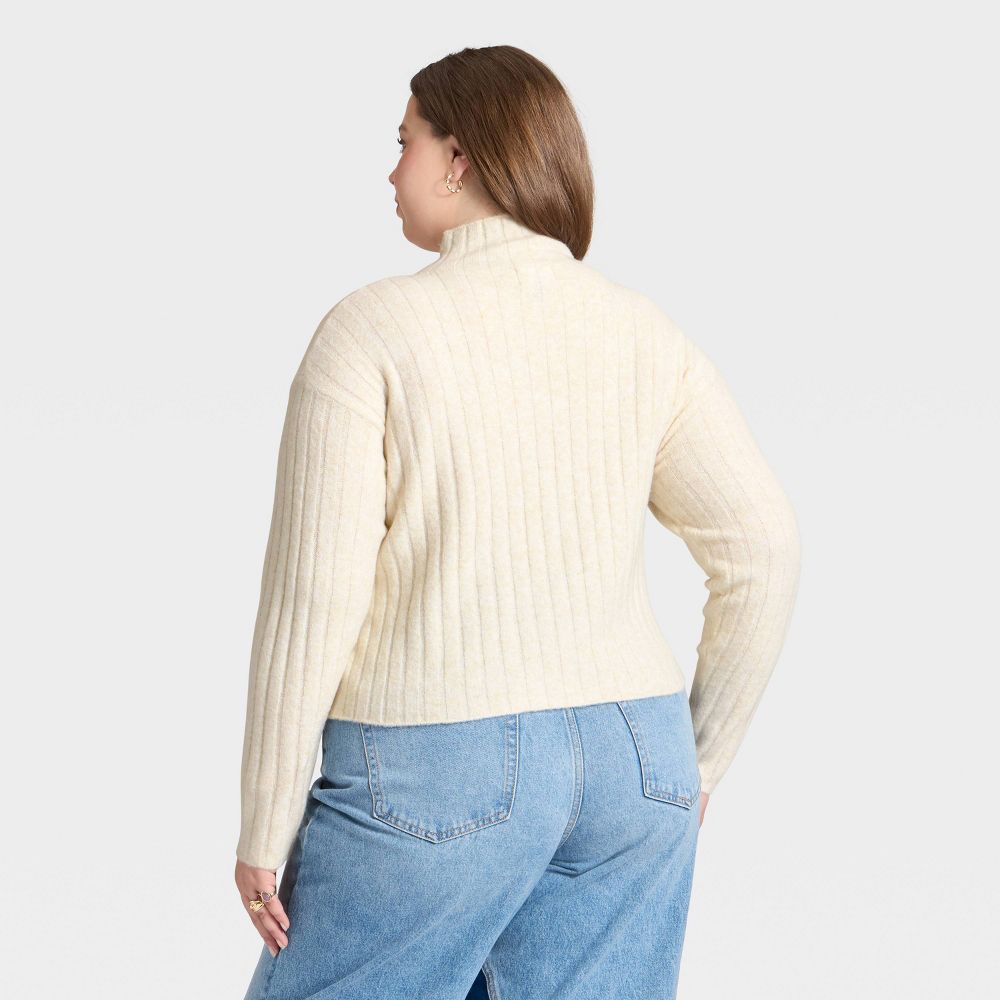 New - Women's Ribbed Mock Turtleneck Pullover Sweater - Universal Thread™ Cream 2X
