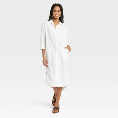 New - Universal Thread Women's 3/4 Sleeve Midi Button Down Shirt Dress Universal ThreadBullseye Deals