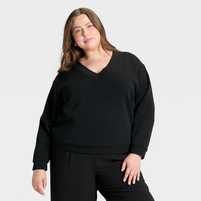 New - Women's Sandwash Sweatshirt - A New Day™ Black 2X