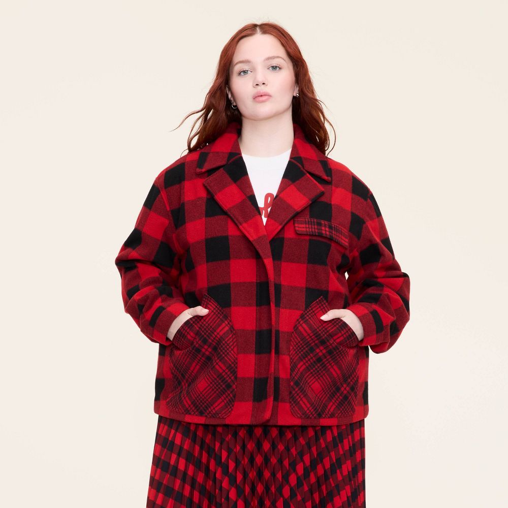 New - Women's Buffalo Check Melton Jacket - Woolrich x Target Red/Black 3X